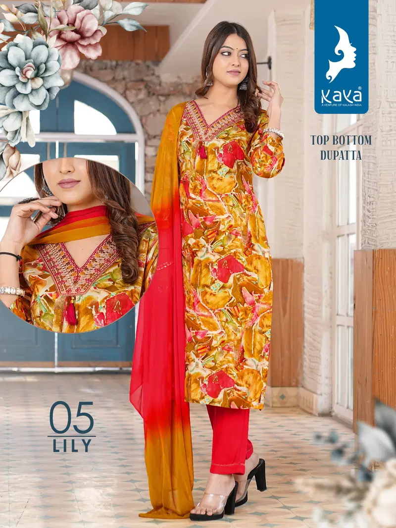 Lily By Kaya Rayon Printed Kurti With Bottom Dupatta Wholesale Market In Surat
